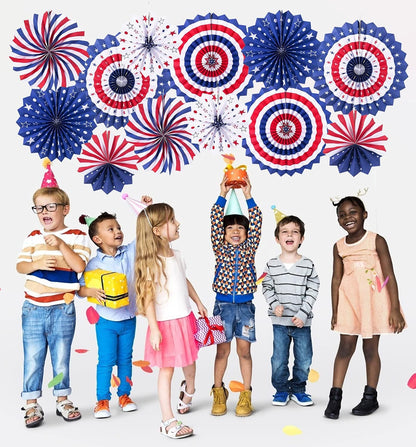 4th of July Patriotic Decorations - 12Pcs Hanging Paper Fan for USA Patriotic Decorations Independence Day Memorial Day American Theme Party Veterans Birthday Decor Supplies