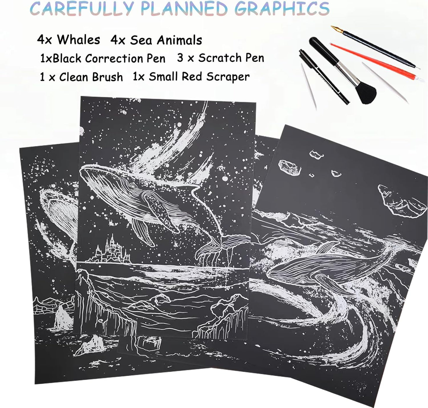 Scratch Art Bookmarks Kit, 24 Sheet Paper with Scratching Tools for DIY Party Favors, Christmas Stocking Stuffers