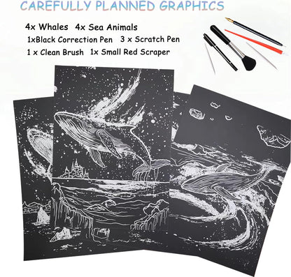 Scratch Art Bookmarks Kit, 24 Sheet Paper with Scratching Tools for DIY Party Favors, Christmas Stocking Stuffers