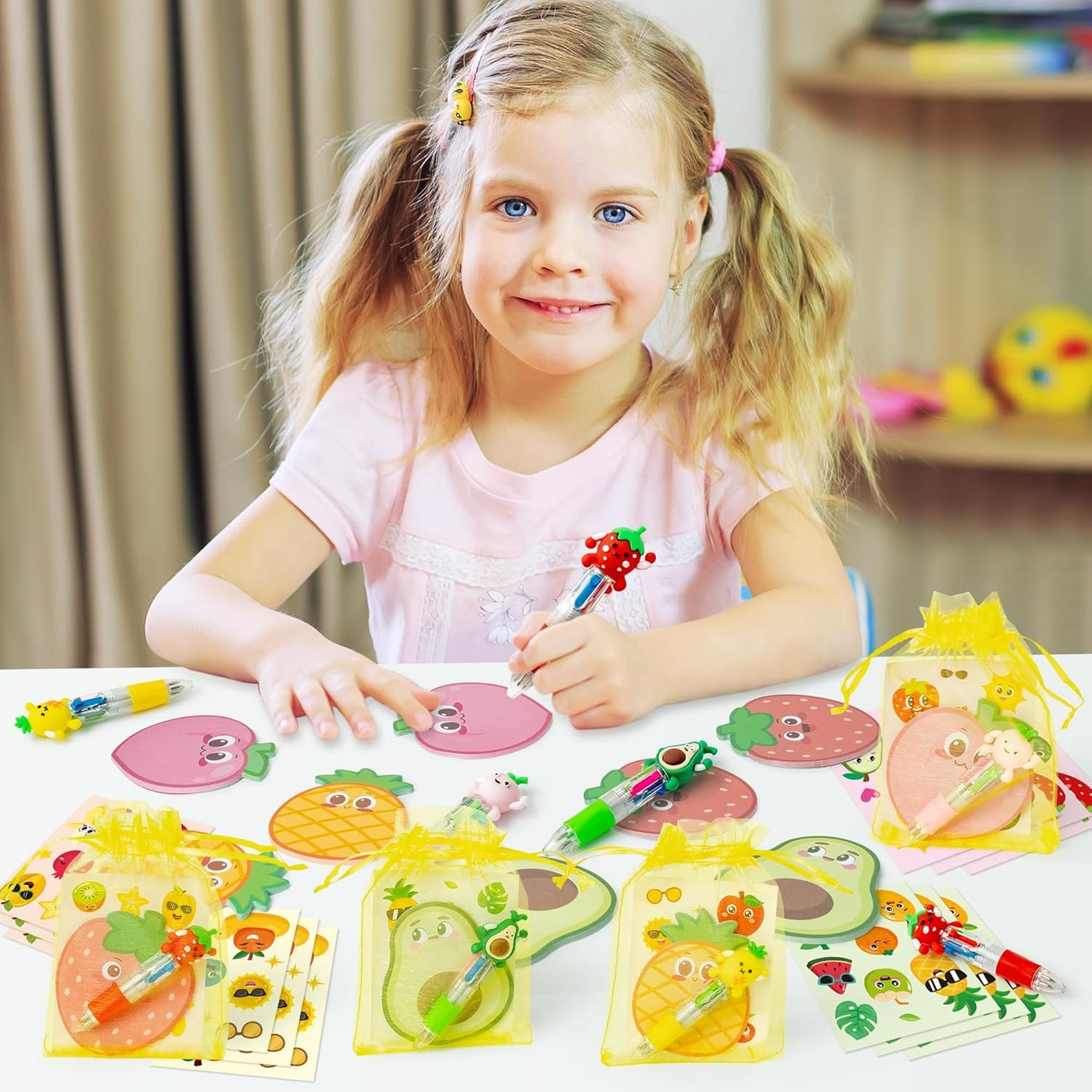 CY2SIDE Dinosaur Stationery Party Gift - 24 Pack Back to School Gifts Set Include 4-in-1 Ballpoint Pens Sticky Notes Stickers & Organza Dino Animal Party Favors Goodie Bag Fillers for Classroom Prizes