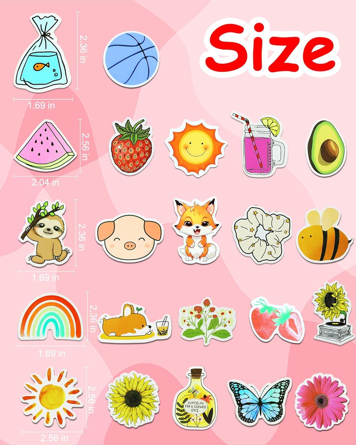 200Pcs Water Bottle Stickers for Kids, Cute Stickers for Water Bottles, Vinyl Waterproof Aesthetic Laptop Sticker Pack Classroom Prizes Skateboard for Kids Teens Girls Students (Cute-200pcs)