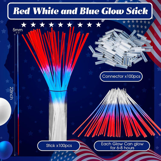 Lewtemi 100 Pcs 22'' Christmas Glow Necklaces Bulk Red White Green Necklaces with 100 Connectors Xmas Accessories Glow in The Dark Party Favors for Kids Adults