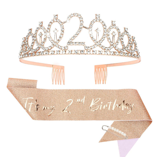 CIEHER 3th Birthday Party Supplies: Crown, Sash, Pearl Pin Set - Decorations for Little Girls' Special Day - Colors A