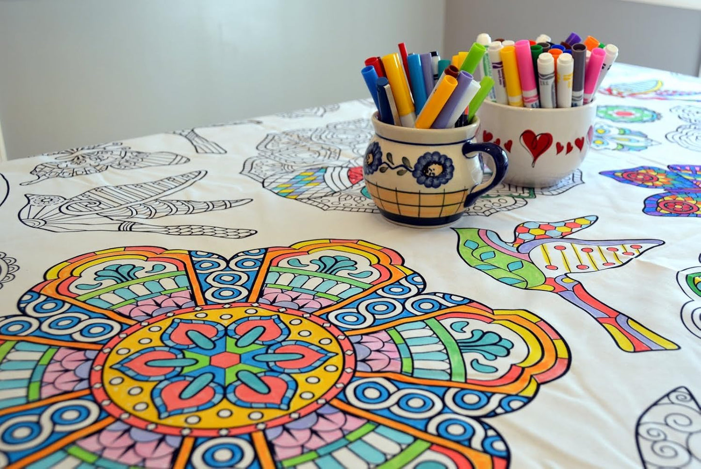 Animal Fun Design – Square Tablecloth 60”X60” – Interactive Coloring Tablecloth for Kids - Poly/Cotton Fabric – Washable and Reusable – DIY Activity for Children and Adults