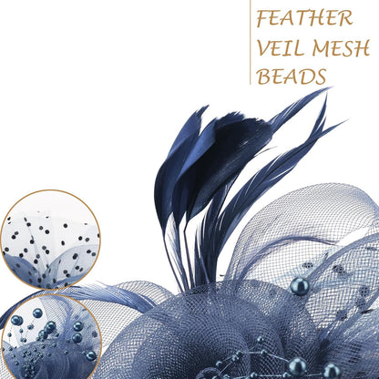 DRESHOW Fascinators Hat Flower Mesh Ribbons Feathers on a Headband and a Clip Tea Party Headwear for Girls and Women - Colors A