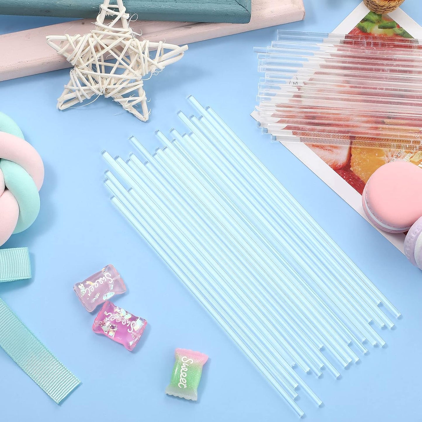 Zopeal 200 Pcs Acrylic Lollipop Sticks Clear Cake Pops Rods Cake Topper Candy Cupcake Treat Stick for Wedding Chocolate Cookie Dessert Handmade DIY Crafts Party Decor Gardening(6 x 0.12 Inches,Clear)