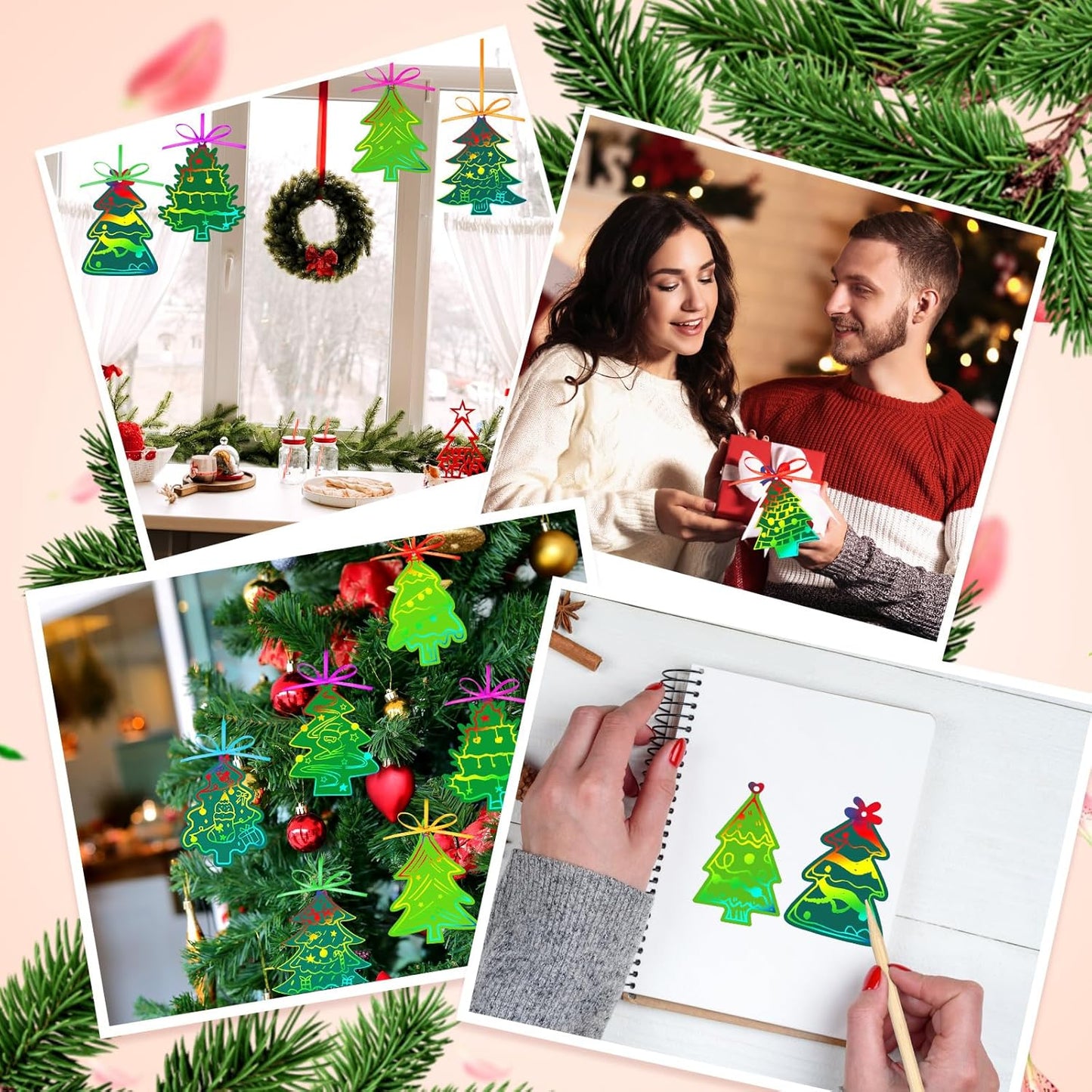 Qilery 126 Pcs Winter Snowflake Scratch Paper Arts Christmas Blue Scratch Ornaments Crafts Kits with Sticks and Ribbon for Winter Christmas Birthday Party Favors DIY Hanging Decoration