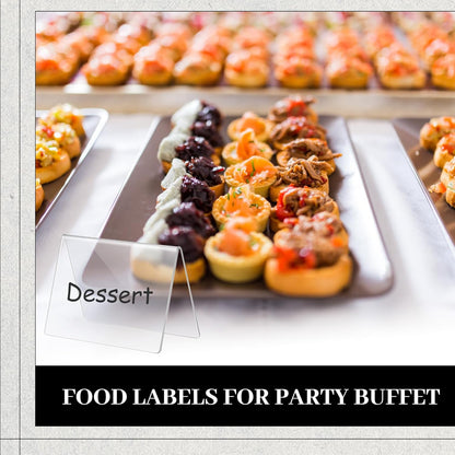 Outus 12 Pcs 4 x 3 Inches Buffet Food Labels Mini Small Chalkboard Signs White Acrylic Food Markers Little Price Signs with 2 Pcs Erasable Marker for Wedding Birthday Bakery Table Display