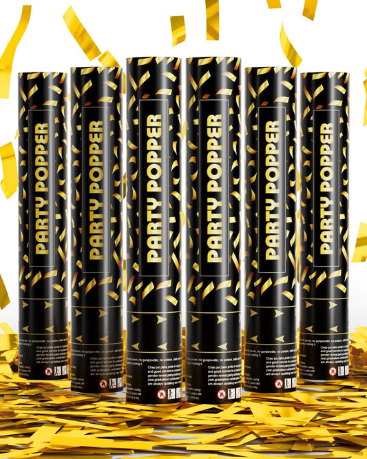 Gold Confetti Cannon Poppers - Party Confetti Shooter Popper for Celebration, Wedding, Birthday, Graduation, New Year's Eve Party(6 Pack)
