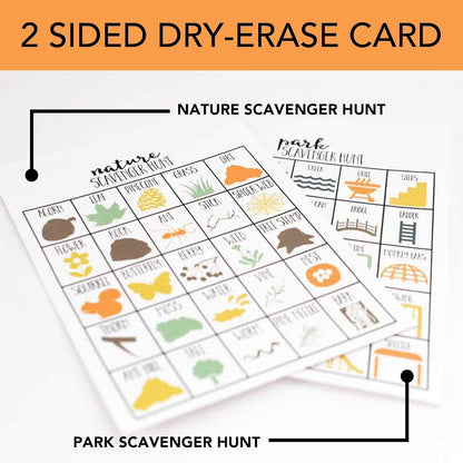 Nature Scavenger Hunt Games for Kids, Outdoor, Birthday Party, Road Trip, Travel Activities, Includes 10 Dry Erase Markers and Cards, Family Game Night