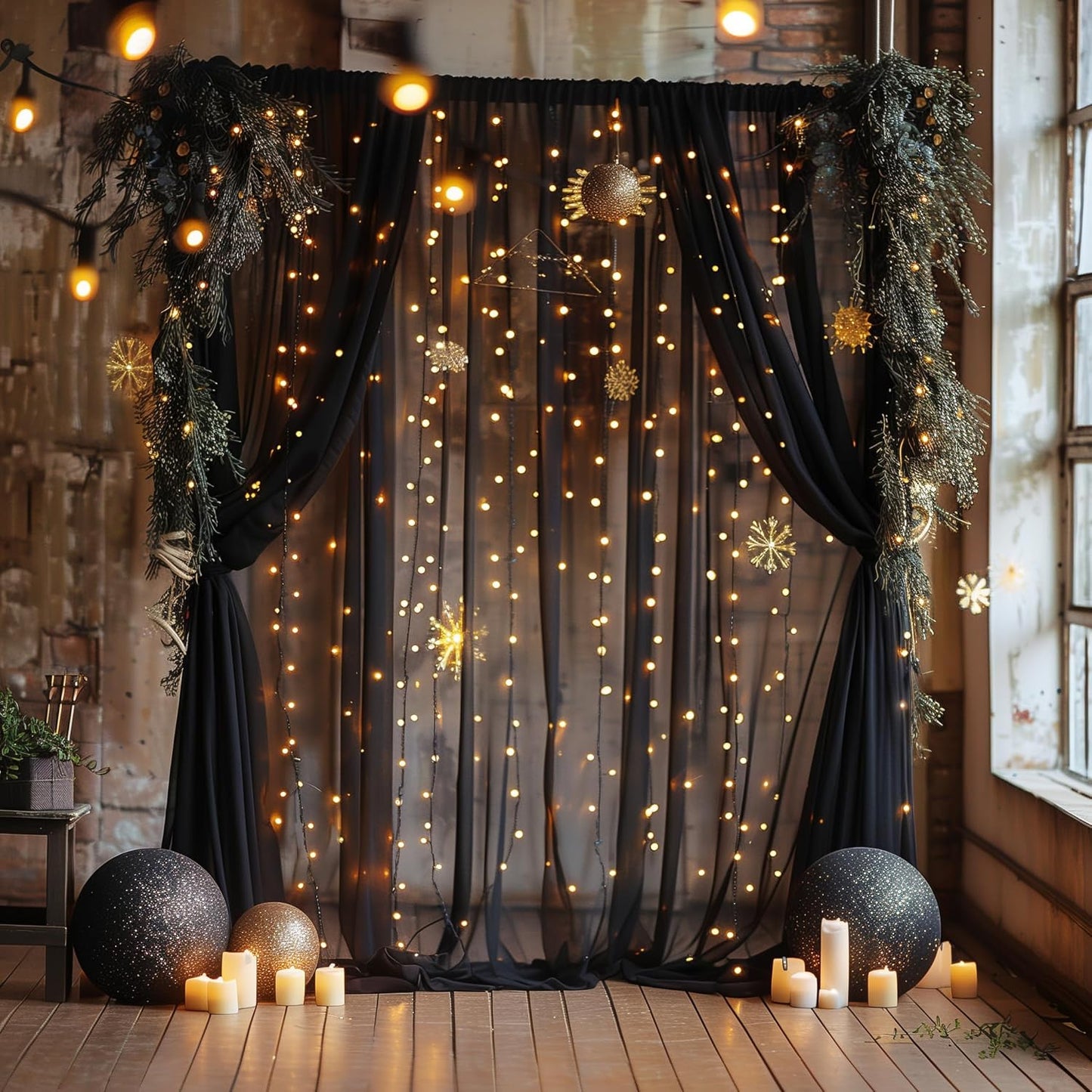 Fomcet Tulle Backdrop Curtains with Lights String White 10FT X 8FT Sheer Curtain with Lights Tulle Curtains Backdrop for Wedding Birthday Party Baby Shower Photo Shoot (2 Panels 5x8FT)