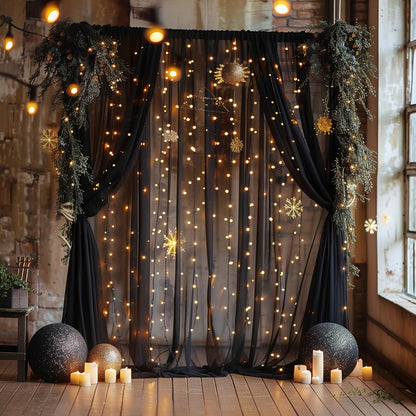 Fomcet Tulle Backdrop Curtains with Lights String White 10FT X 8FT Sheer Curtain with Lights Tulle Curtains Backdrop for Wedding Birthday Party Baby Shower Photo Shoot (2 Panels 5x8FT)