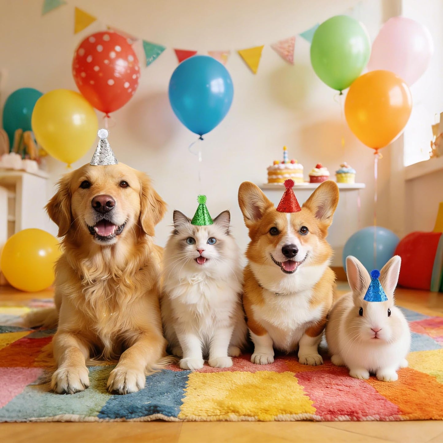 CANREVEL Mini Party Hats for Stuffed Animals Headwear, Birthday Hats Party Animal Birthday Decorations Supplies for Dog Cat