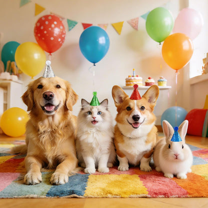 CANREVEL Mini Party Hats for Stuffed Animals Headwear, Birthday Hats Party Animal Birthday Decorations Supplies for Dog Cat