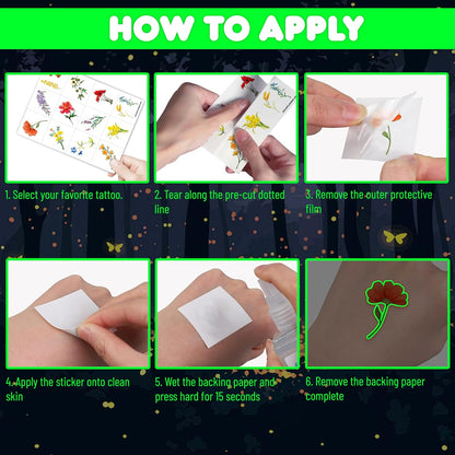96 PCS Small Wildflower Floral Pre–Cut Temporary Tattoos Birthday Party Decorations Supplies Favors Spring Flower Bouquets Decor Stickers Gifts Boys Girls Classroom School Prizes Reward (Normal)