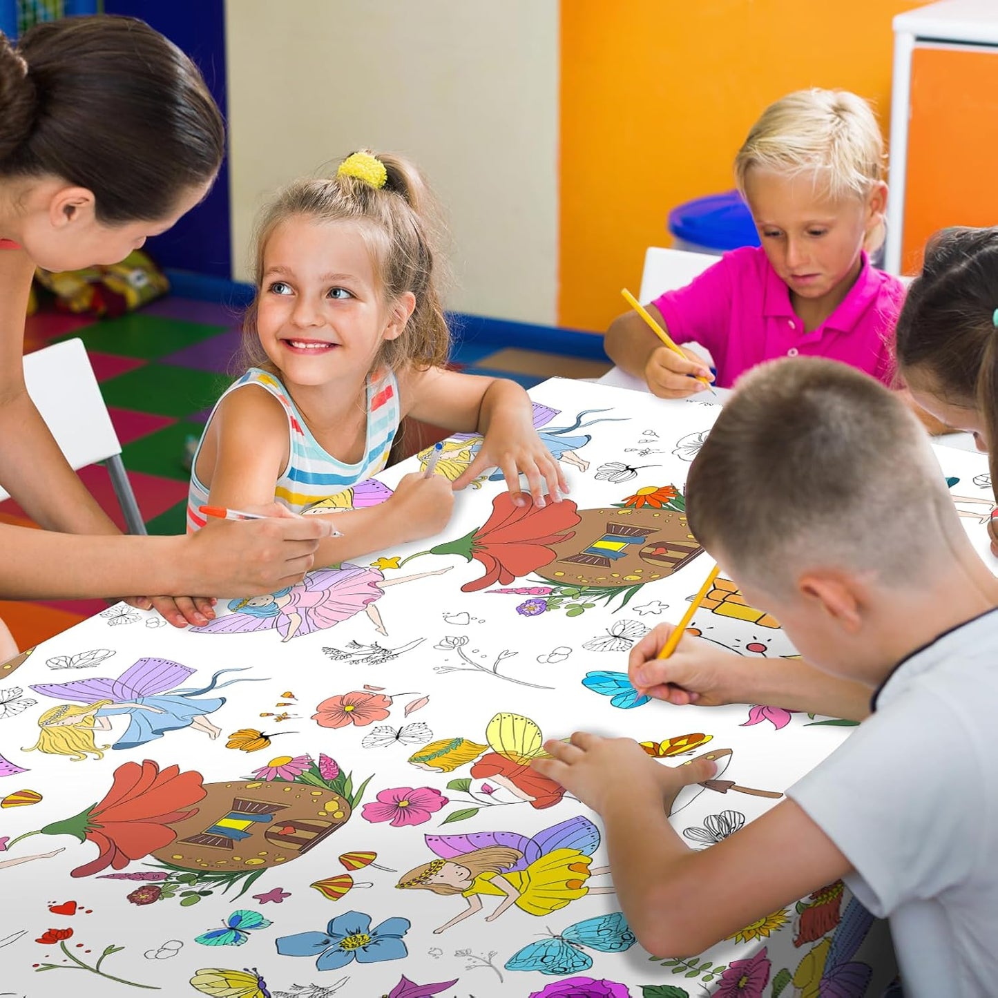 Giant Construction Party Coloring Tablecloth for Kids - Huge Construction Theme Table Cover Large Dump Truck Vehicle Painting Poster for Children Birthday Party Supplies 54x108 Inch