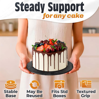 12 Inch Cake Drum, Black Cake Board for Picture-Ready Celebration Cakes, 1/2 Inch Thick Round Cardboard Base with Grease & Moisture Resistant Surface and Decorative Pattern for Parties and Weddings