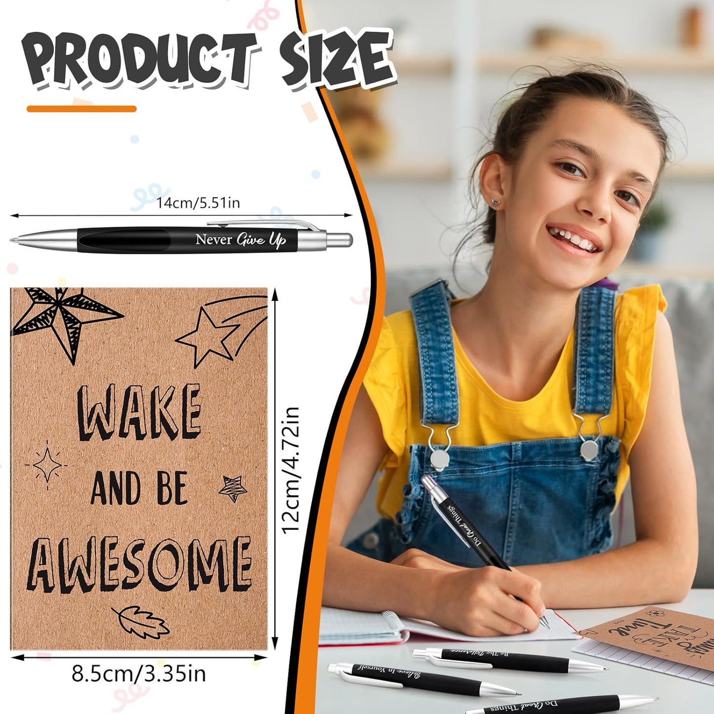 Yeaqee 72 Pcs Motivational Pens Notepads Gifts Set Inspirational Quote Ballpoint Pen Small Notebook Mini Journal Bulk Present Idea for Teacher Coworker Gifts Women Office School(Inspiring)