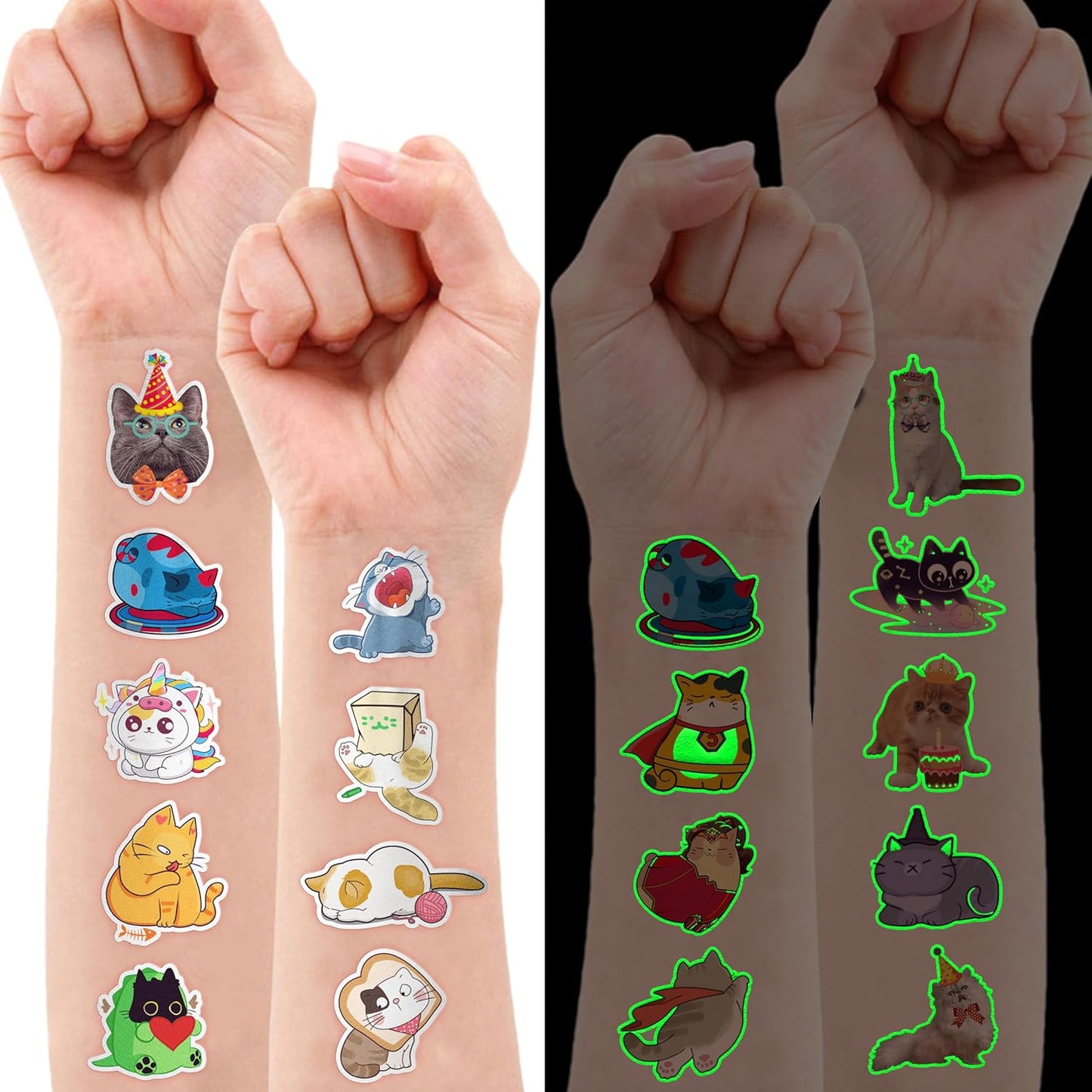 96 PCS Cat Cats Pet Pre-Cut Temporary Tattoos for Kids | Super Cute Themed Birthday Party Favors, Supplies, Decorations, Animal Paw Fake Tattoo Stickers Gifts for Boys Girls Rewards