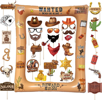 Hawaiian Photo Booth Props & Inflatable Frame, 30Pcs Luau Photobooth Props with Large Inflatable Inflatable Selfie Picture Frame for Summer Tropical Aloha Luau Party Selfie Supplies