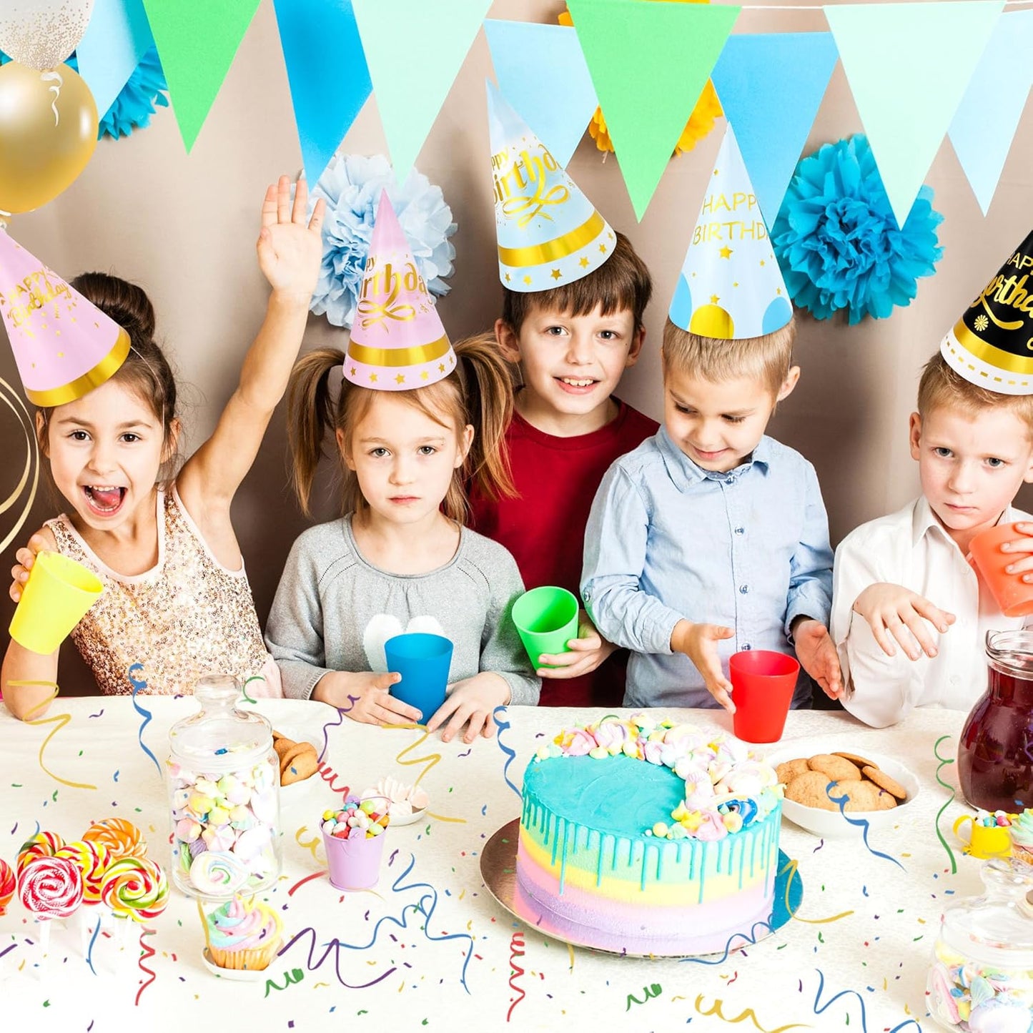 CANREVEL Party Hats for Adults, Birthday Party Headwear Supplies, Cone Hats Bulk for Women Men
