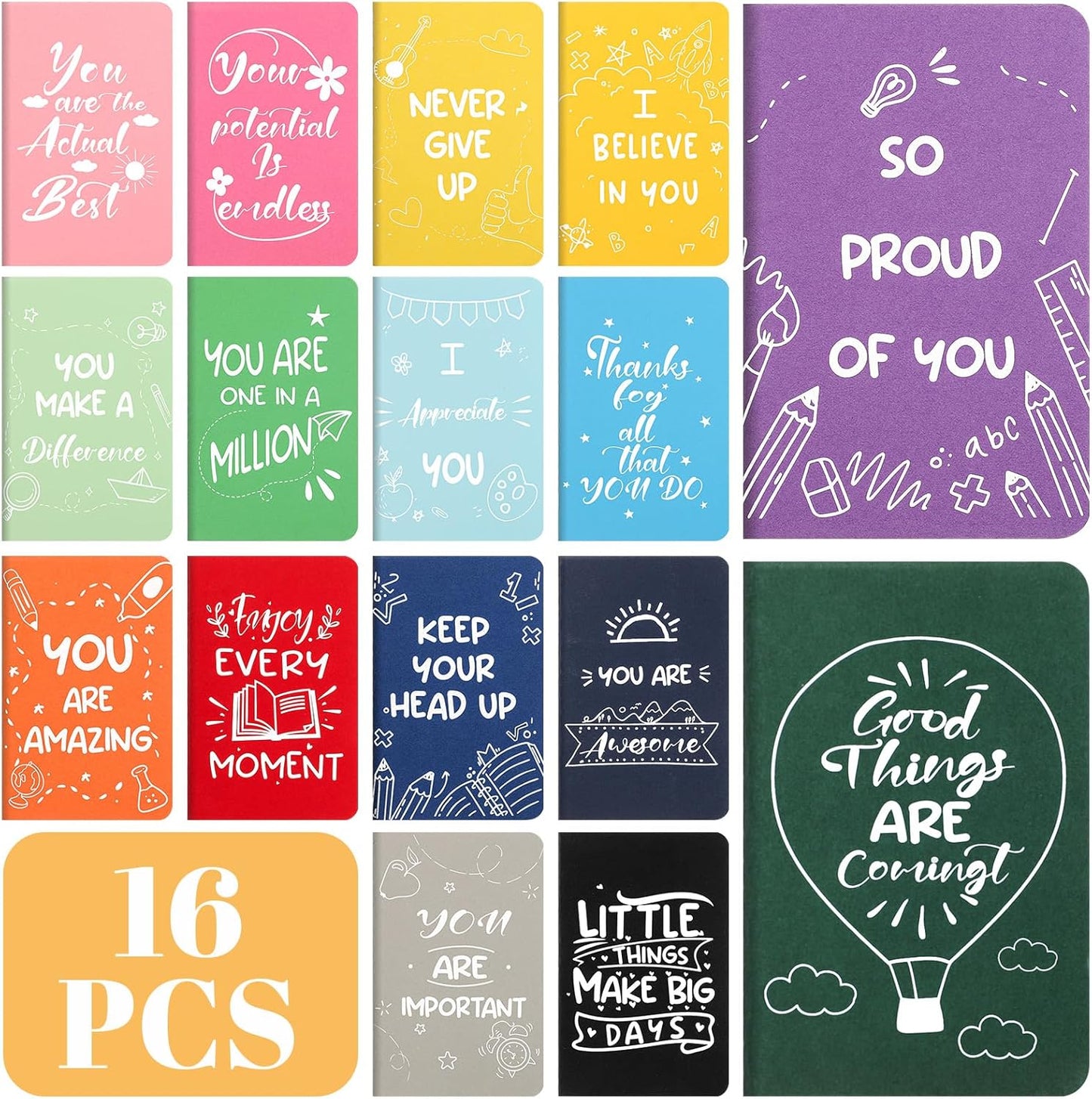 BESARME 16 Pack Mini Notebooks Bulk, A6 Small Lined Pocket Notebook End of Year Gifts for Students Elementary School Graduation Gifts for Kids Students School Supplies
