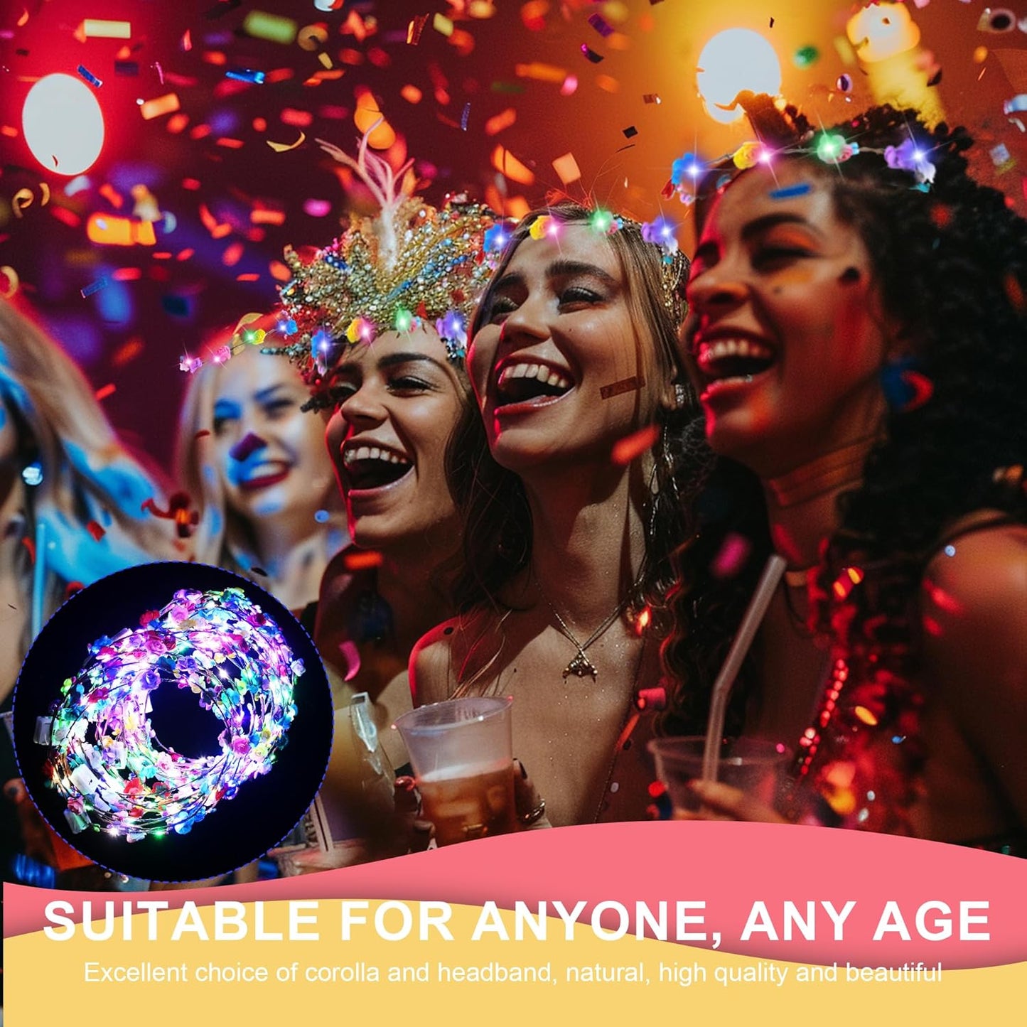 30 Pcs LED Flower Crown Headband,led Headbands,Light Up Flower Headbands for Women,Garlands Glowing Floral Wreath Crowns for Weddings,Halloween,Birthdays,Role-Playing,Beach Parties，Christmas