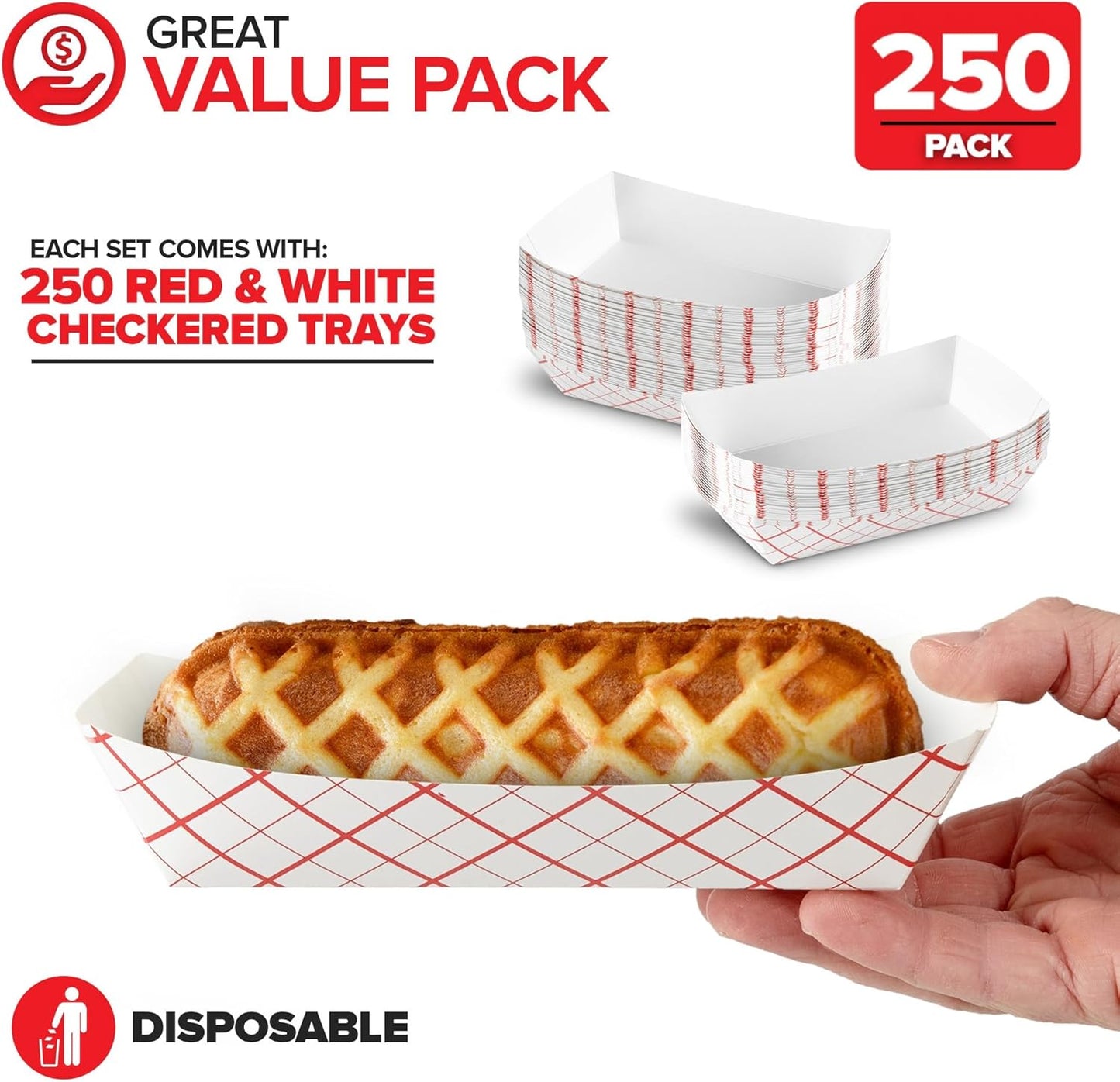 Stock Your Home 100-Pack 3 lb Paper Food Trays – Red & White Checkered Disposable Paper Food Boats, Eco-Friendly Serving Trays for Concessions, Nachos, Snacks & Condiments – 5.75" x 3"