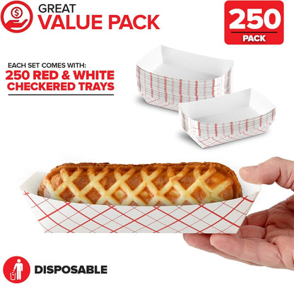 Stock Your Home 100-Pack 3 lb Paper Food Trays – Red & White Checkered Disposable Paper Food Boats, Eco-Friendly Serving Trays for Concessions, Nachos, Snacks & Condiments – 5.75" x 3"