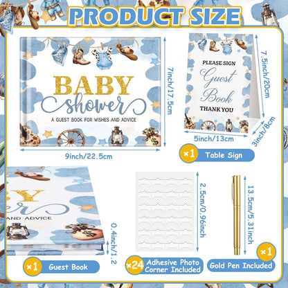 Fuyoooo 27 Pcs Safari Animal Baby Shower Guest Book Set Baby Shower Sign in Guest Floral Book Place Table Cards with Gold Pen Adhesive Photo Corner for Birthday Party