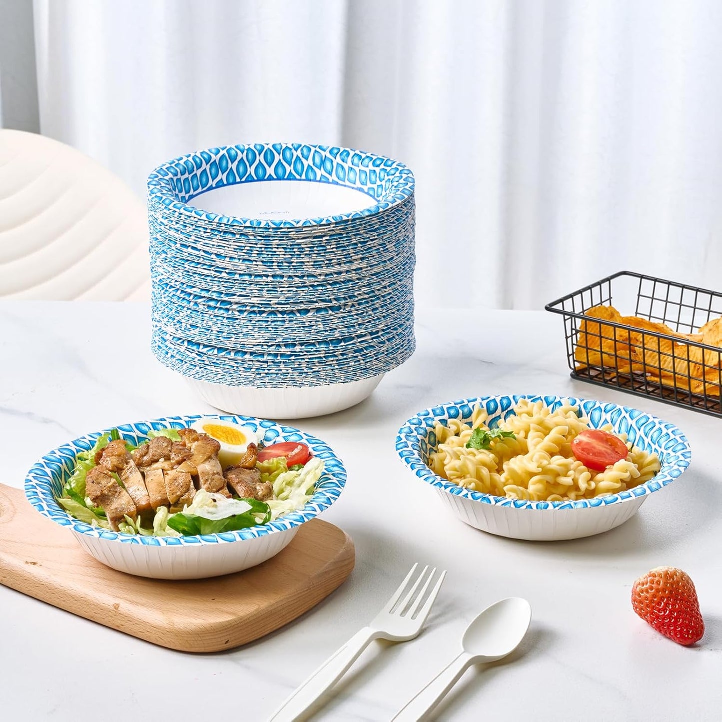 MUCHII 20 Oz Paper Bowls 180 Count Disposable Bowls, Printed Soak Proof Large Bowls for Breakfast, Lunch, and Dinner Meals