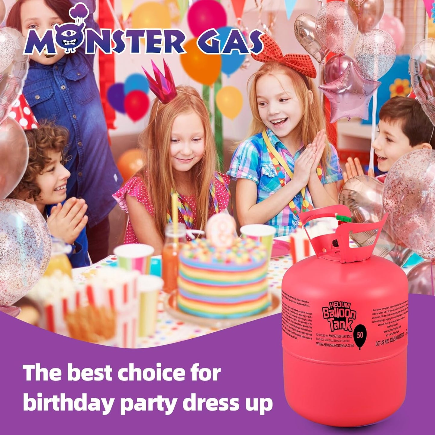 Monster Gas 22L Helium Tank For Balloons At Home, Balloon Helium Tank Up To 100 Latex Balloons, Small Helium Tanks