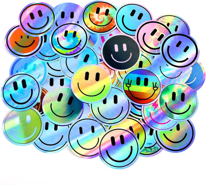 50PCS Smiling Stickers, Cute Water Bottle Stickers for Kids, for Teaching Rewards, Notebooks, Stationery, Luggage, Cartoon PVC Happy Stickers