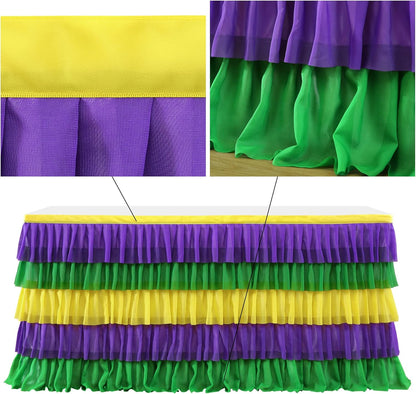Pastel Rainbow Table Skirt Ruffle Party Tablecloth for Rectangle Table 6ft Birthday Party Baby Shower
