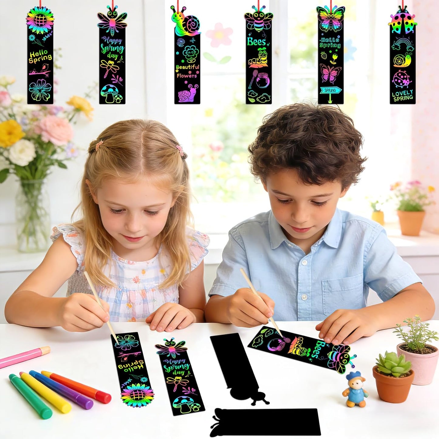 JUNEBRUSHS 30Pcs Ocean Crafts, Rainbow Magic Ocean Animals Scratch Bookmarks Under The Sea Party Favors Games for Activities Summer Arts and Crafts