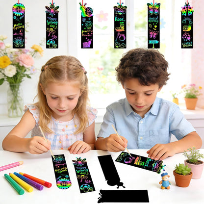 JUNEBRUSHS 30Pcs Ocean Crafts, Rainbow Magic Ocean Animals Scratch Bookmarks Under The Sea Party Favors Games for Activities Summer Arts and Crafts