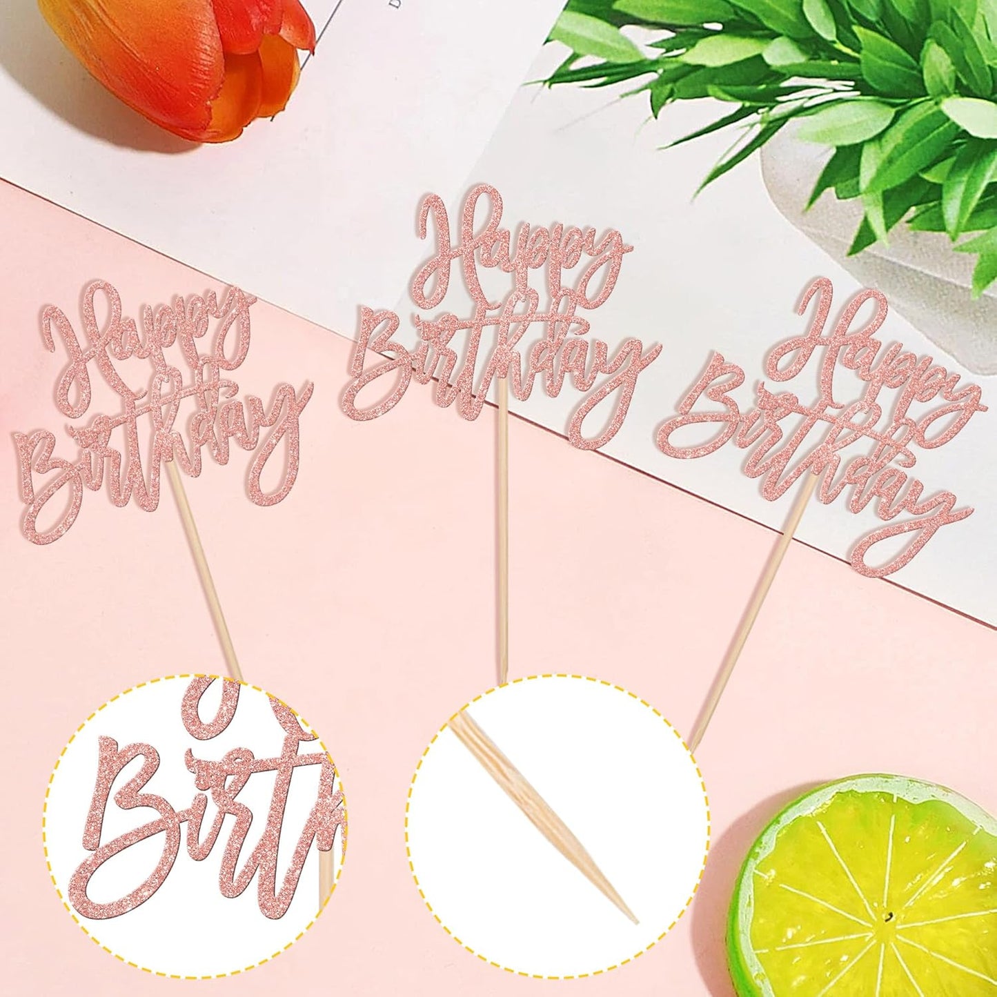 24 PCS Happy Birthday Cupcake Toppers Glitter Picks for Celebrating Anniversary Theme Party Cake Decorations Supplies Gold