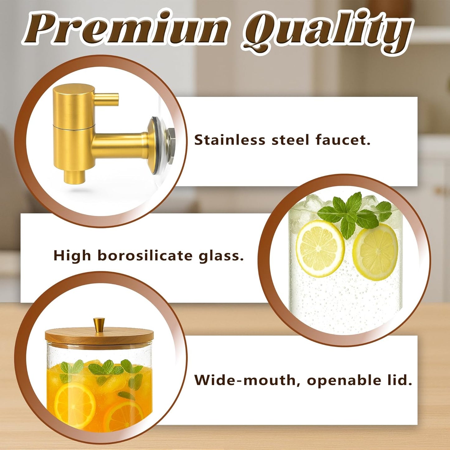 2PCS Drink Dispenser, 1.5 Gallon Each Glass Beverage Dispenser with Wood Stand and Stainless Steel Faucet Ideal for Juice, Lemonade, and Tea,Large Drink Dispenser for Parties and Home Use