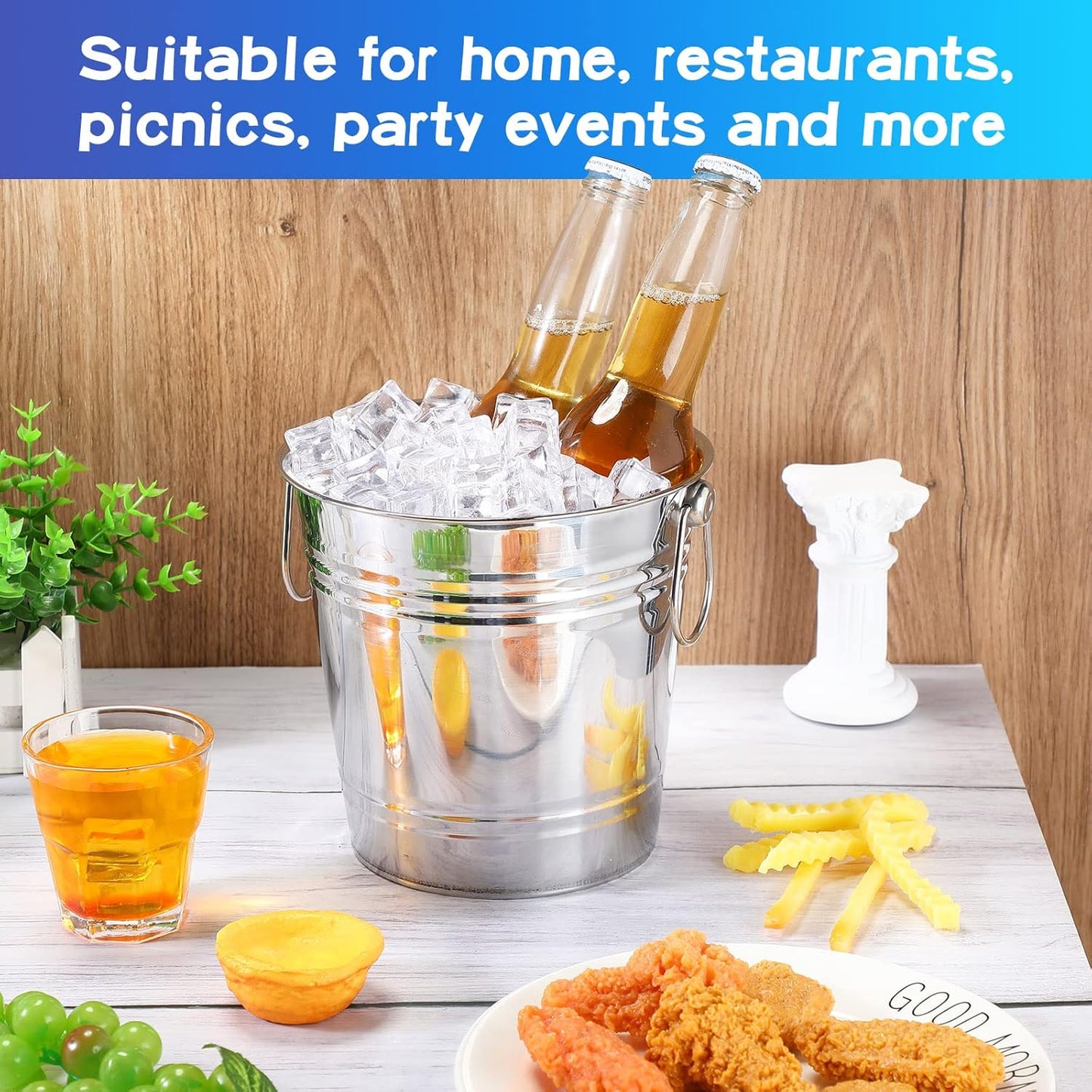 Mumufy 6 Pcs 3.3 Qt / 3 L Champagne Ice Buckets Stainless Steel Ice Bucket with Handles,Drink and Wine Chiller Great for Home Bar Club Party Supplies, Chilling Champagne and Sparkling Wine (Silver)