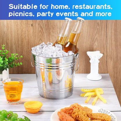 Mumufy 6 Pcs 3.3 Qt / 3 L Champagne Ice Buckets Stainless Steel Ice Bucket with Handles,Drink and Wine Chiller Great for Home Bar Club Party Supplies, Chilling Champagne and Sparkling Wine (Silver)