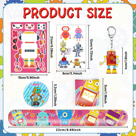 Robot Party Favors, Robot Temporary Tattoos Slap Bracelets Keychains Stickers Badges for Robot Birthday Party Decorations Supplies Gifts for Kids Classroom Rewards