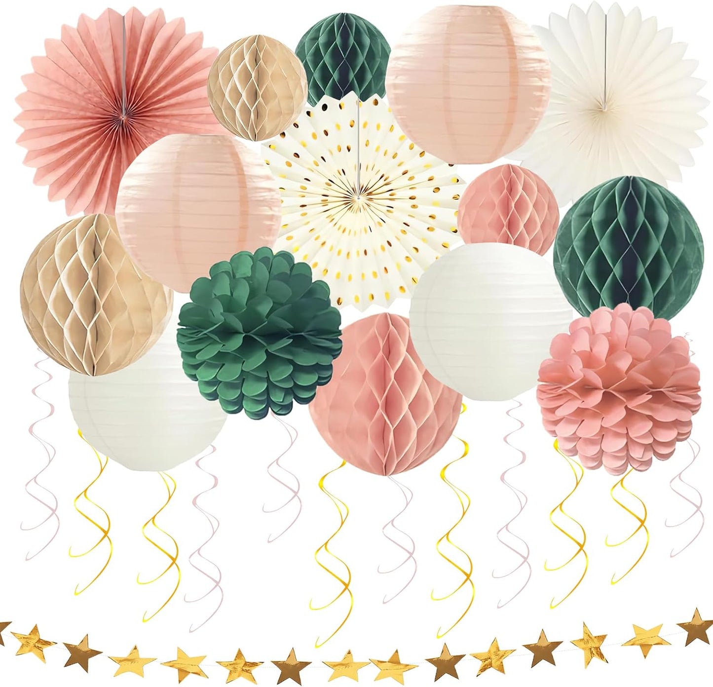 Tissue Paper Pom Poms - 23 PCS Dusty Blue Paper Flowers Pom Pom Kit Circle Dot Party Banner Hanging Swirl Party Decorations for Wedding Birthday Baby Shower Bridal Shower Tea Party