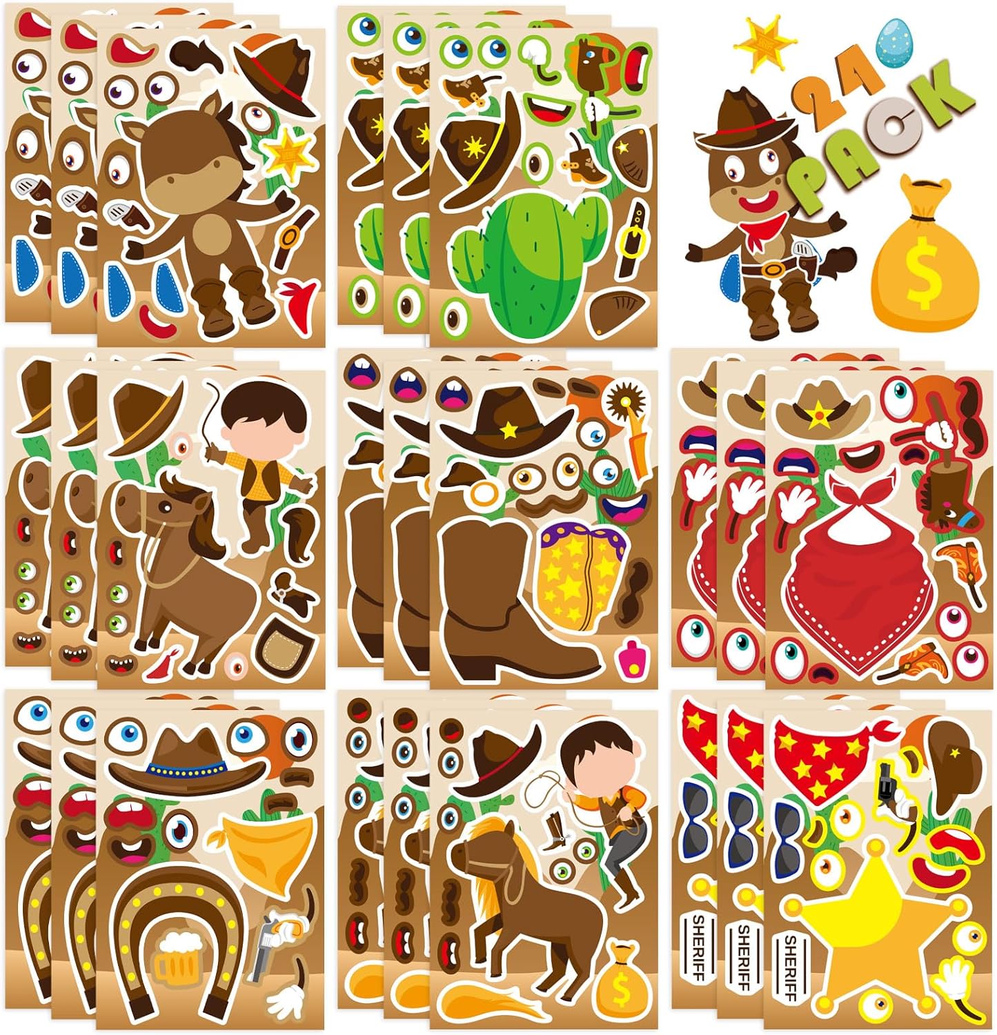 24 PCS Fairy Stickers for Kids, Make a Face Sticker with 8 Unique Designs Fairy, Frog, Mushroom, Make Your Own Stickers for Girls Birthday Party Favors, Goodie Bags, DIY Crafts