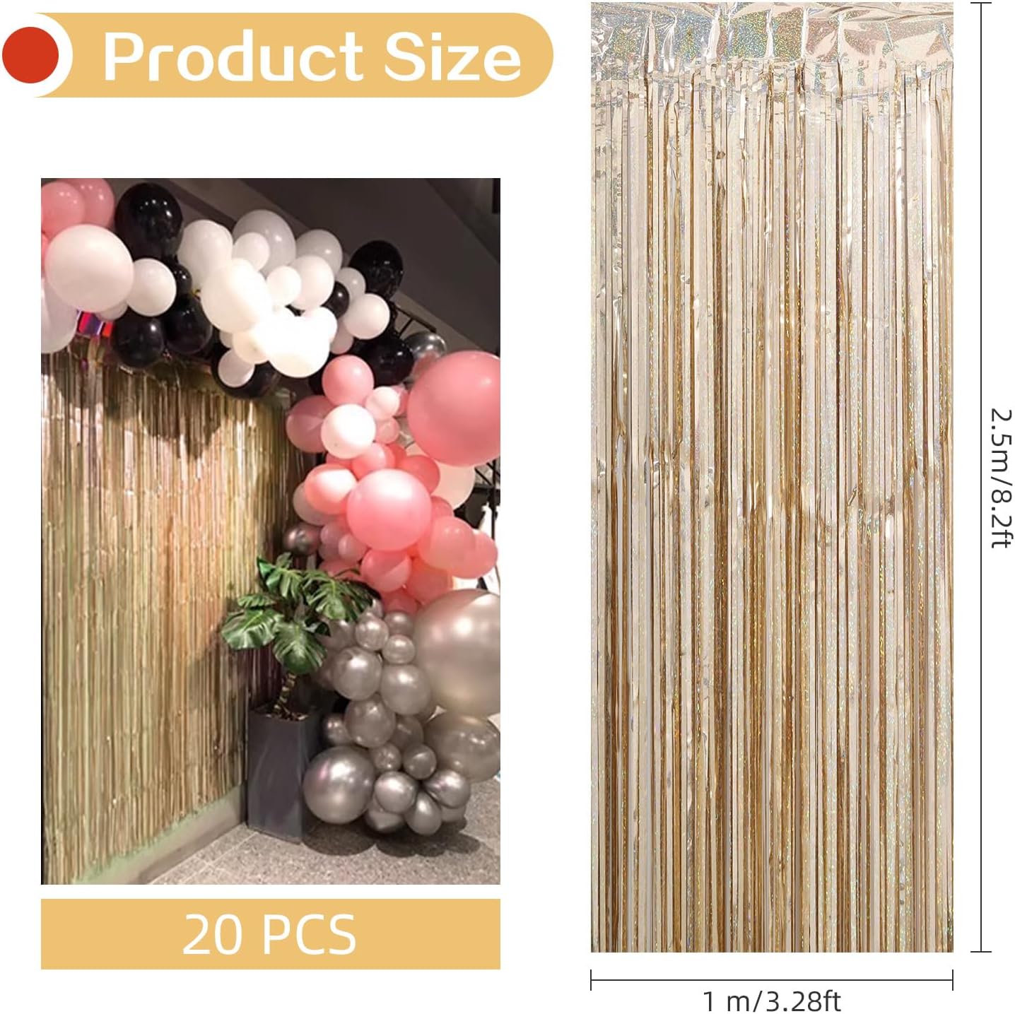 20 Pack Silver Foil Curtain Backdrop 3.2ft x 8.2ft Foil Fringe Backdrop Curtain Metallic Tinsel Foil Fringe Curtains Streamer Backdrop Curtains for Birthday Party Decorations Photo Booth (Silver)