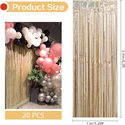 20 Pack Silver Foil Curtain Backdrop 3.2ft x 8.2ft Foil Fringe Backdrop Curtain Metallic Tinsel Foil Fringe Curtains Streamer Backdrop Curtains for Birthday Party Decorations Photo Booth (Silver)