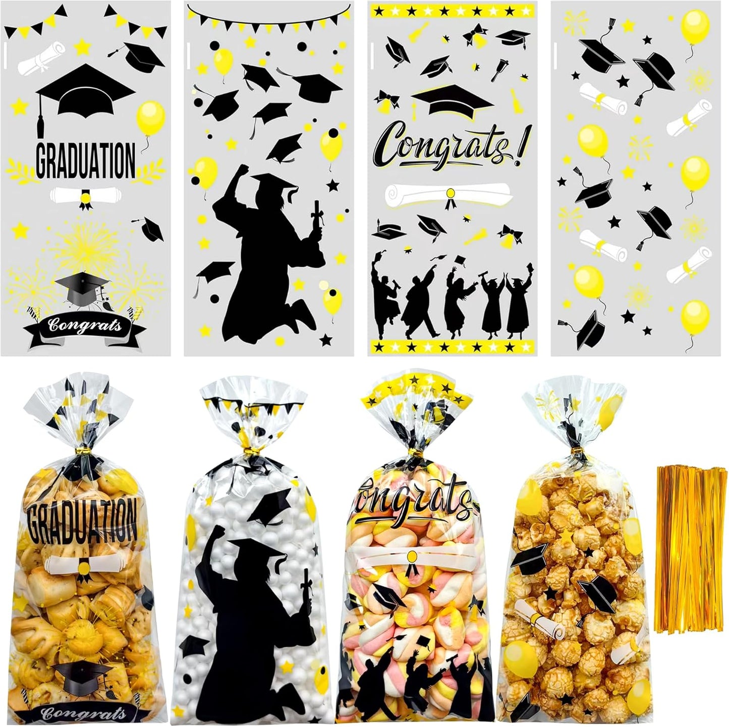 Soarvita Wildflower Cellophane Treat Bags: 50Pack Clear Plastic Floral Goodie Bags with 60 Ties for Cookies Snacks & Gift Packaging, Spring Candy Bag for Baby Bridal Shower Wedding Party Favors