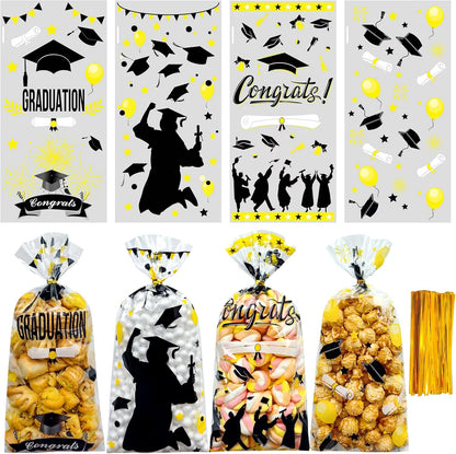Soarvita Wildflower Cellophane Treat Bags: 50Pack Clear Plastic Floral Goodie Bags with 60 Ties for Cookies Snacks & Gift Packaging, Spring Candy Bag for Baby Bridal Shower Wedding Party Favors