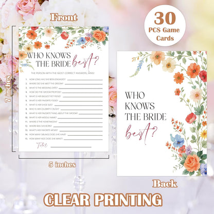 Wildflower Bridal Shower Games, Boho Flowers Bridal Shower Bingo Game with Blank Squares for 30 Guests with Game Cards, Bridal Shower Decor, Wedding Decorations Supplies (15)