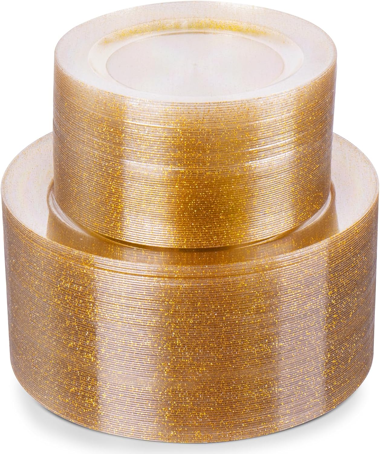 Goodluck 200PCS Gold Plastic Plates, Heavy Duty Disposable Gold Plates with 100 10.25 inch Dinner Plates and 100 7.5 inch Dessert Plates for Party, Holiday, Wedding, Thanksgiving