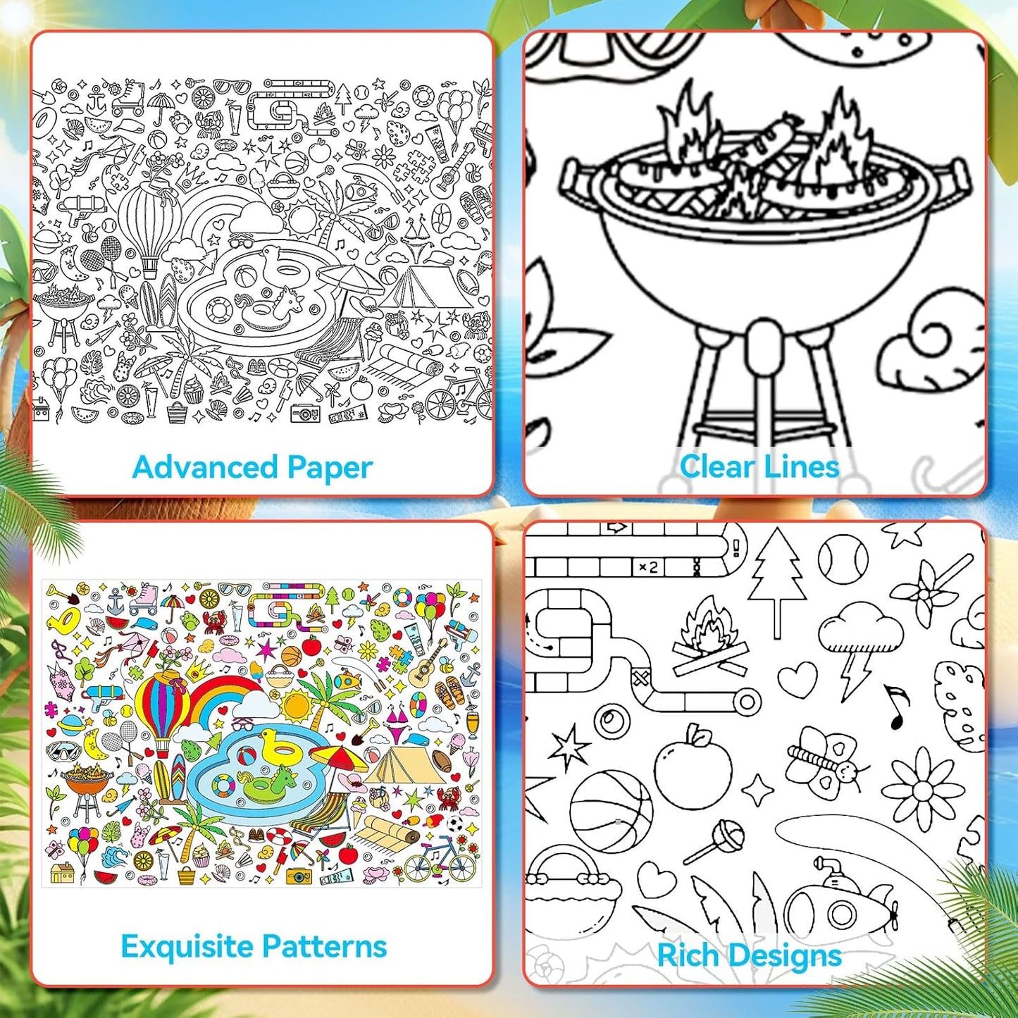 AUGSUN 2 PCS Giant Summer Activity Coloring Poster, Under The Sea Large Coloring Tablecloth Ocean Animals Giant Color-in Paper Table Cover for Kids School Classroom Wall Birthday Crafts Supplies